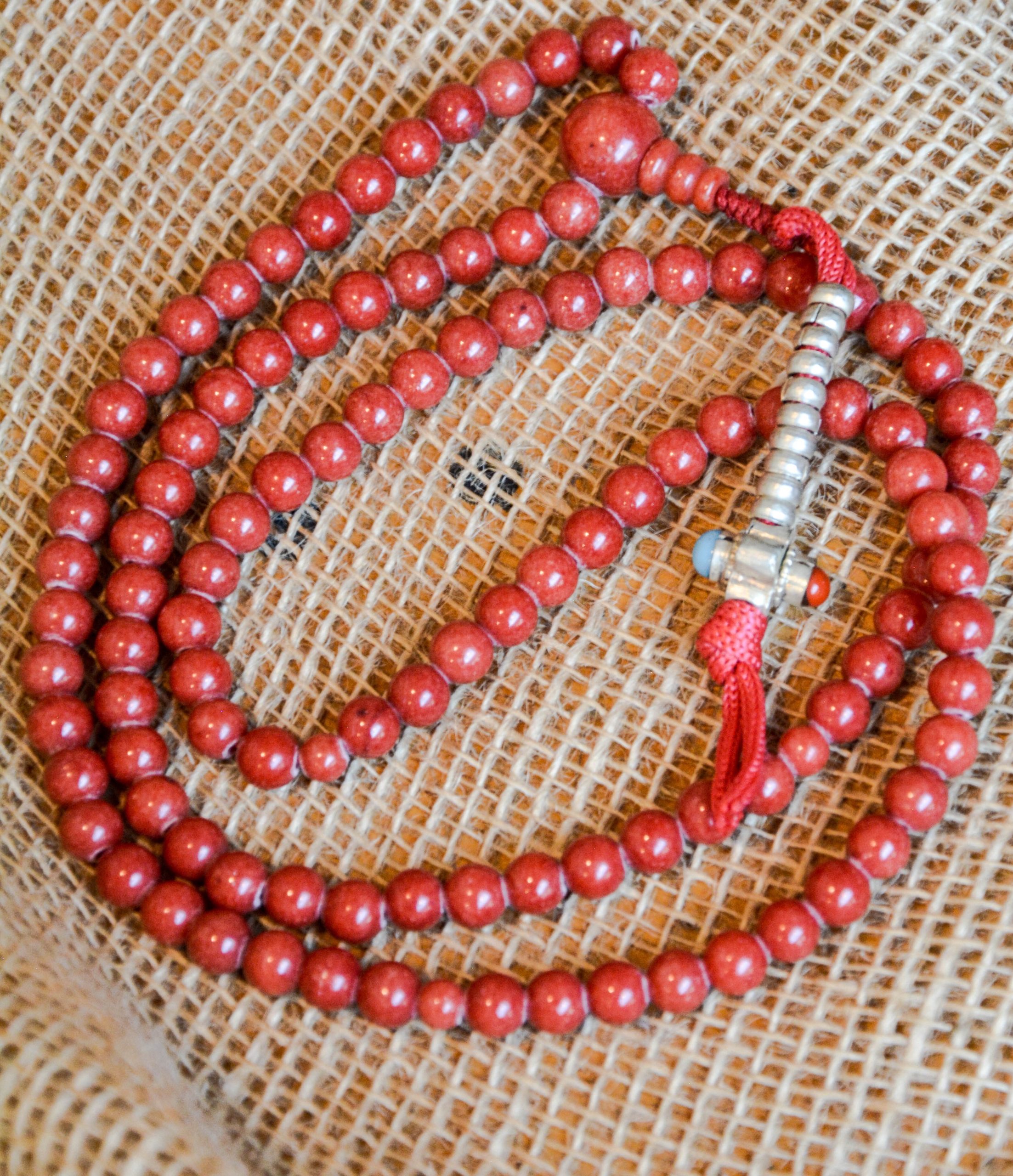 Red Coral Mala Beads - With Dorje Counter