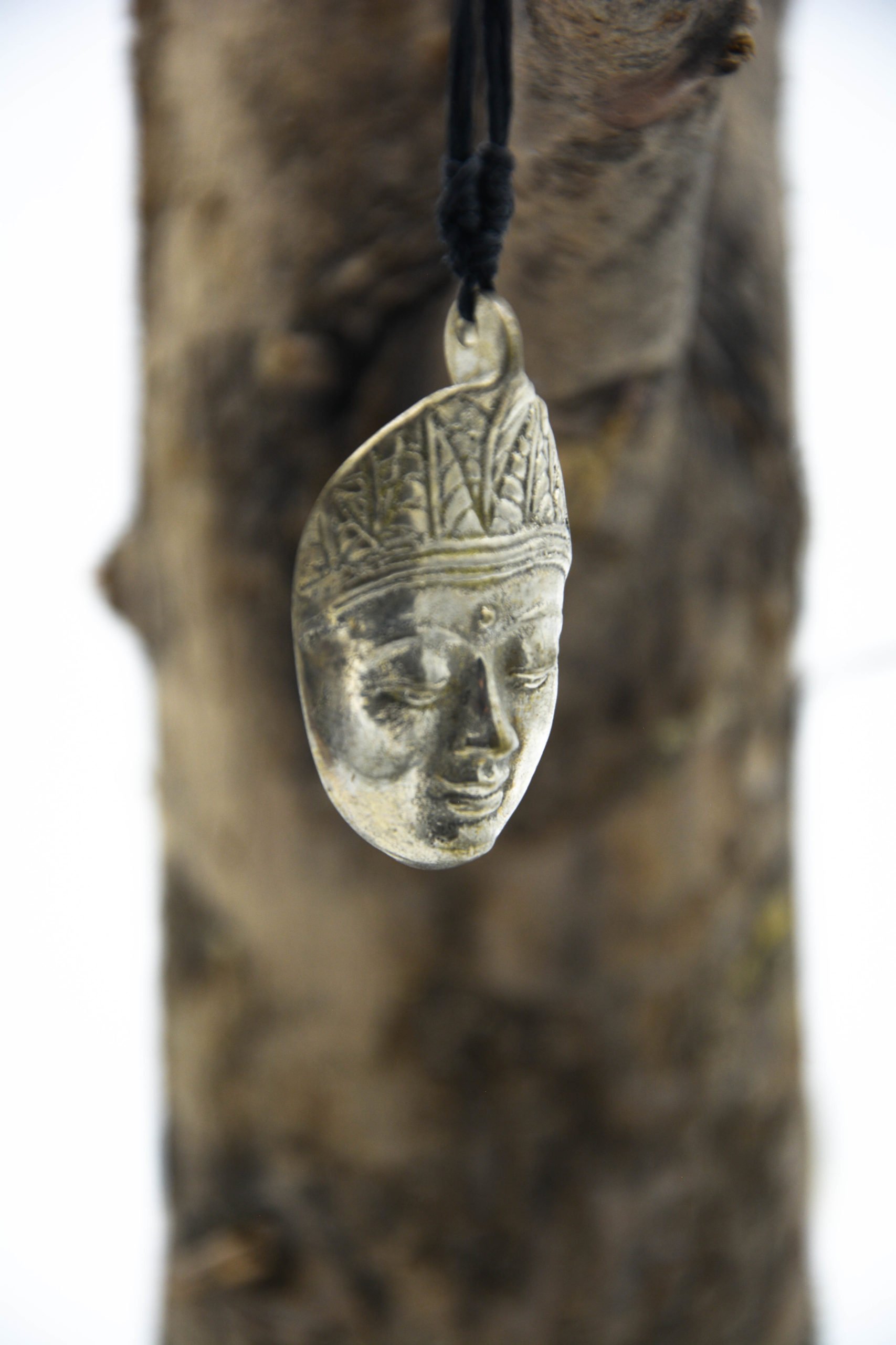 Silver Buddha Head Necklace On Adjustable Cotton Cord