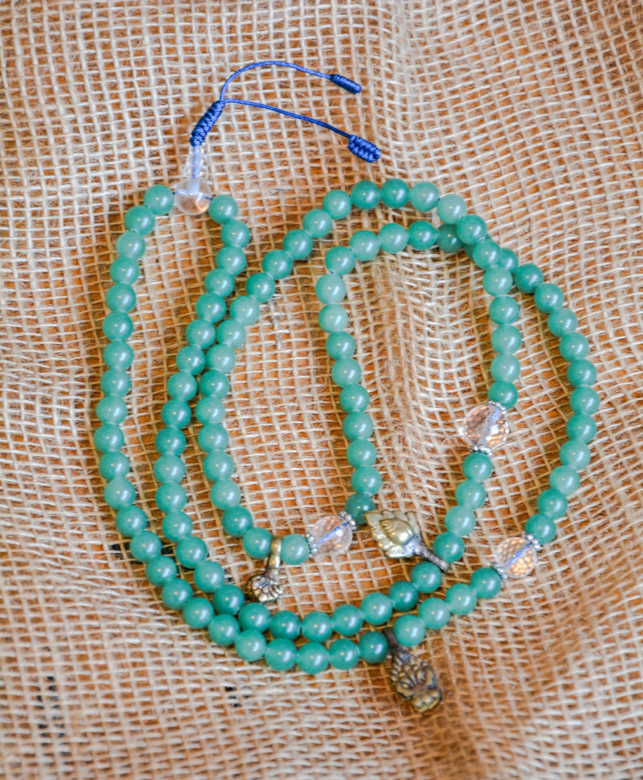 Green Jade Mala Beads With Quartz Spacers