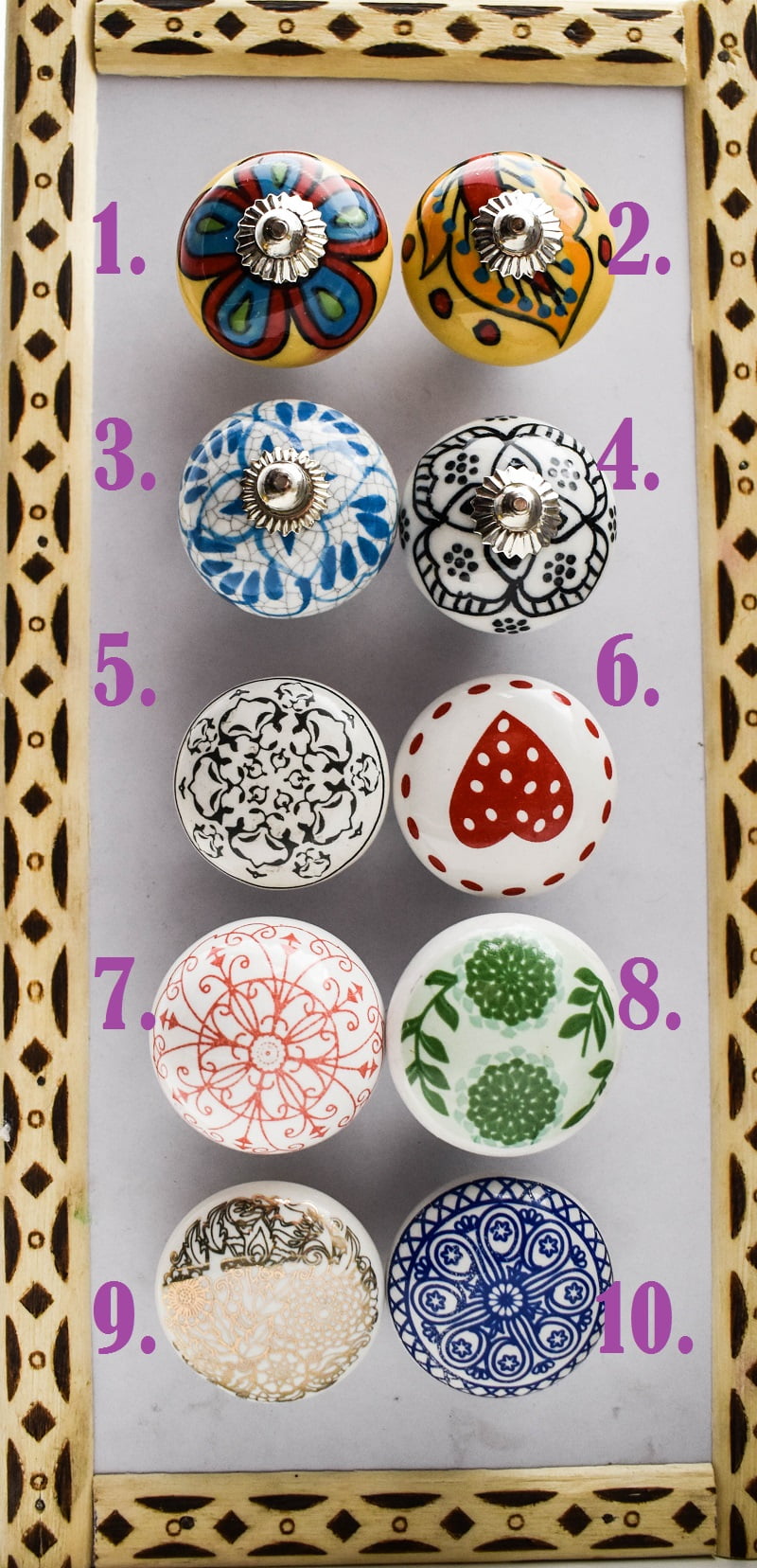 Ceramic Patterned Door Knobs - For Cupboards and Drawers
