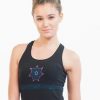 The namaste vest top part of the balance organic yoga outfit showing the mandala motif on the front and wide straps