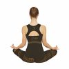 bhakti black yoga outfit shown from the back to show racer back of the vest with cutout detail